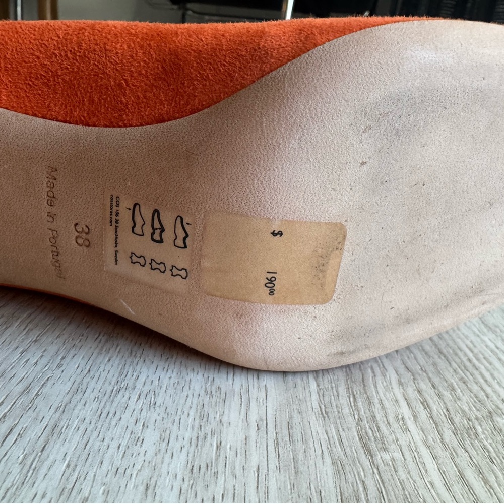 COS Orange Suede & Wood Block Heel Mod Style Square Toe Pumps Short Heels Size 7 - Picture 12 of 14